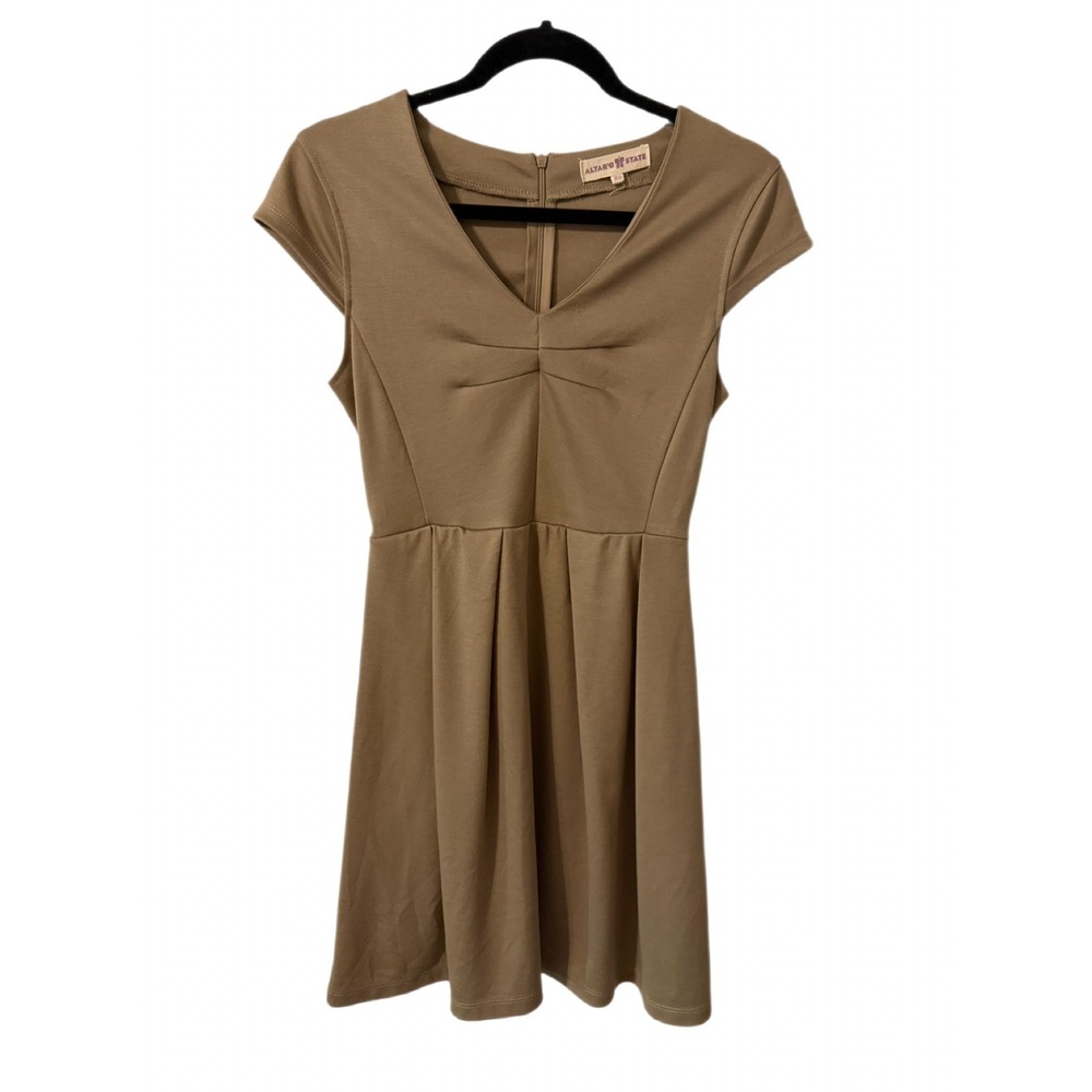 Altar'd State Taupe Vneck Empire Waist Dress XS Neutral Minimalist Cap Sleeve